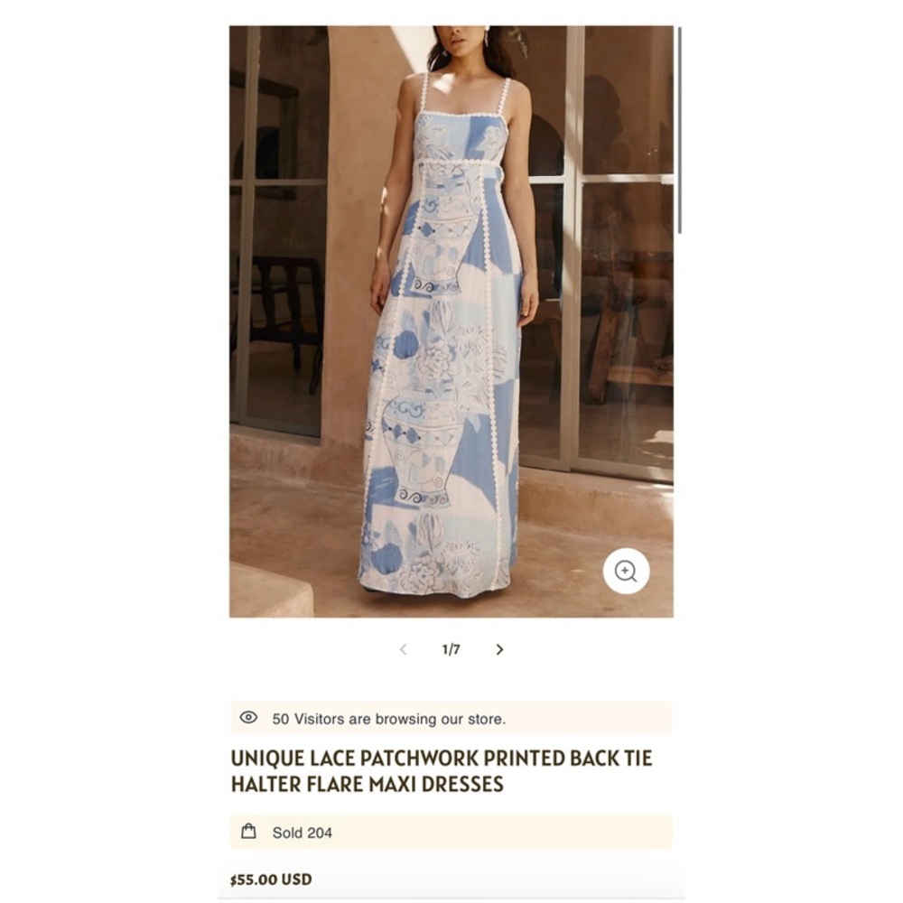Blue and White Lace Patchwork Maxi Dress